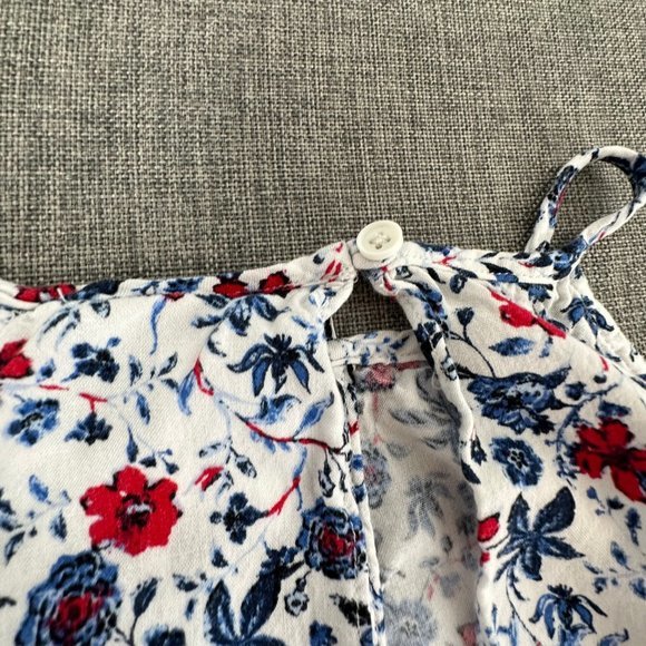 Joe B Floral Romper Sleeveless Cinched Waist Keyhole Neckline Large White Red Bl - Picture 13 of 14